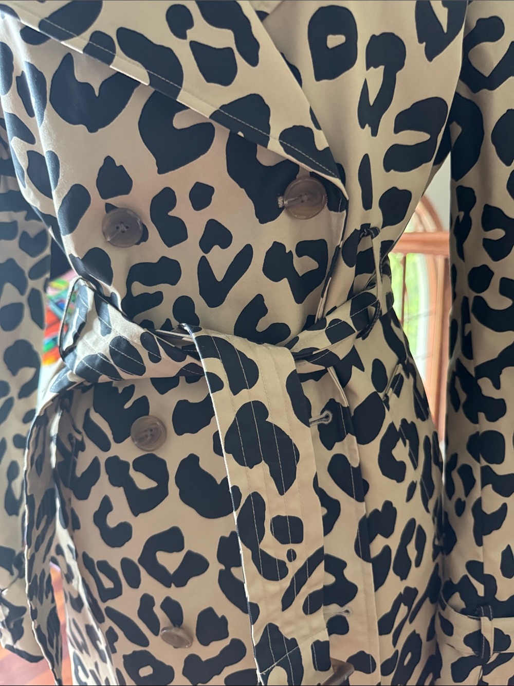 Women's Beige and Black Leopard Print Wrap trench coat - Picture 2 of 8